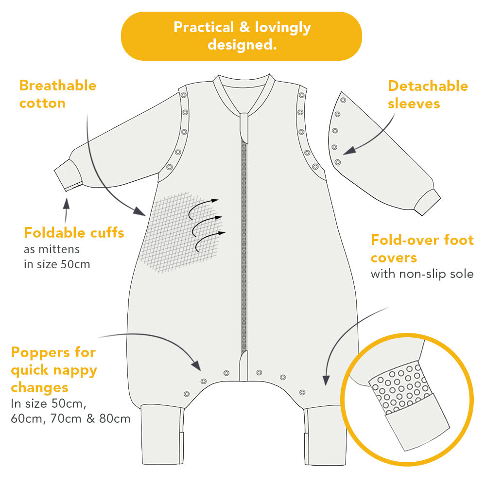 Organic Sleeping Bag with Feet & Foldable Feet Covers - 2.5 TOG