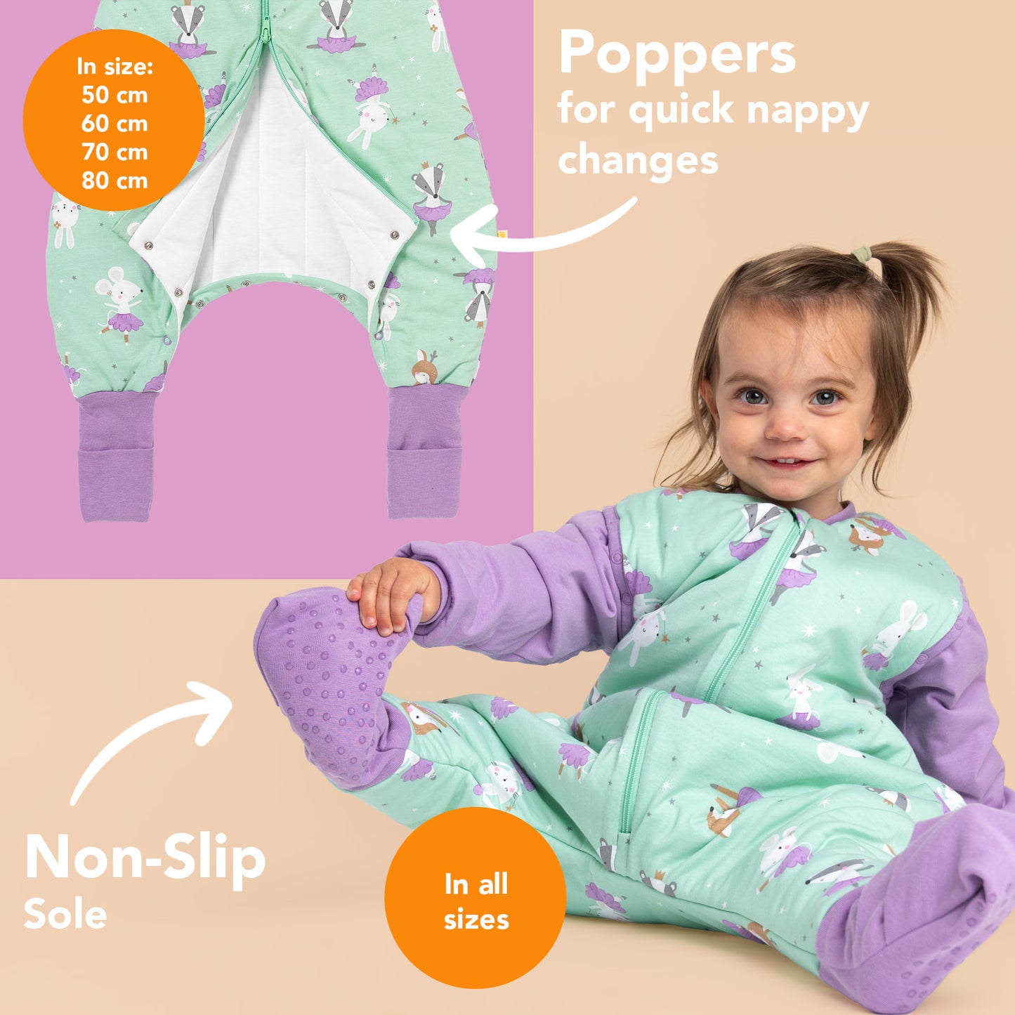 Sleeping Bag with Feet Foldable Feet Covers & Sleeves - 1.0 TOG_Ballerina_foot area_1182