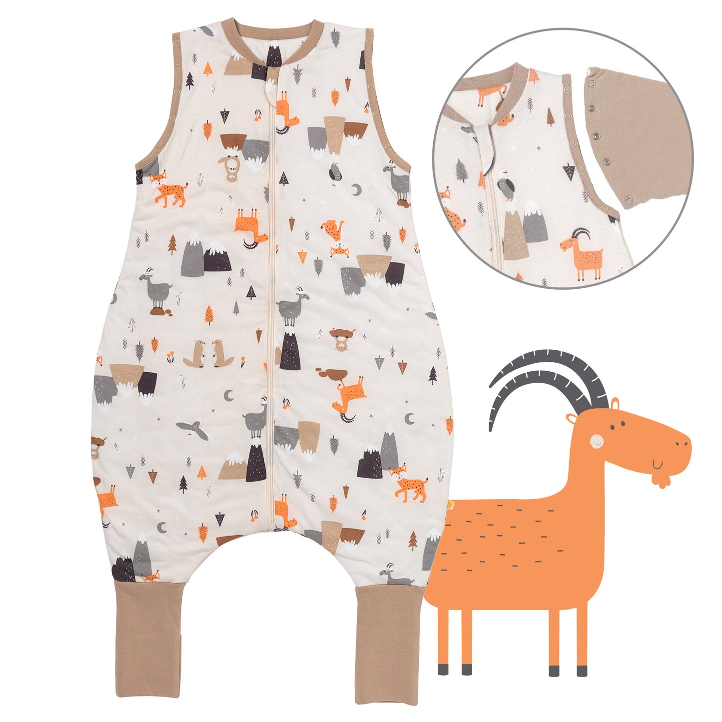 Sleeping Bag with Feet Foldable Feet Covers & Sleeves - 1.0 TOG_Mountain Animals_Front with armhole_1182