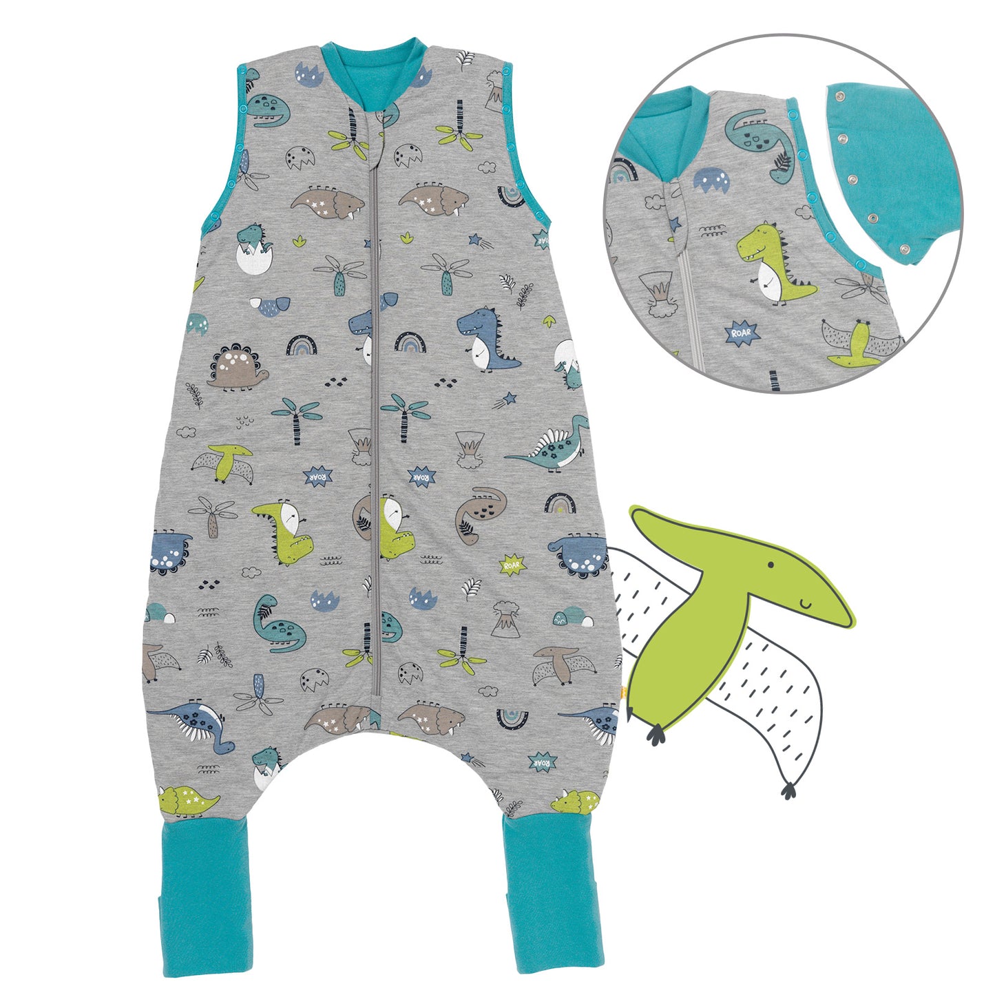 Sleeping Bag with Feet Foldable Feet Covers & Sleeves - 1.0 TOG_Dino_Front with armhole_1182