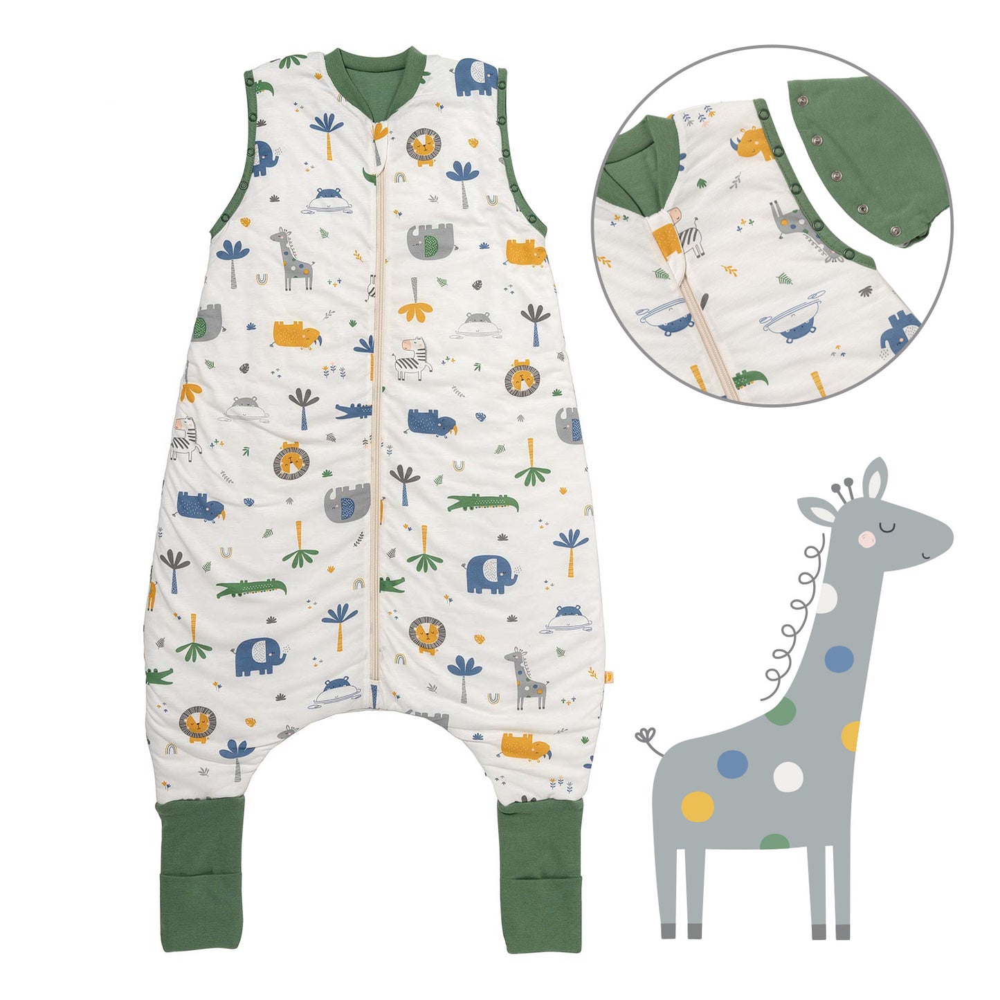Sleeping Bag with Feet Foldable Feet Covers & Sleeves - 1.0 TOG_Jungle_Front with armhole_1182