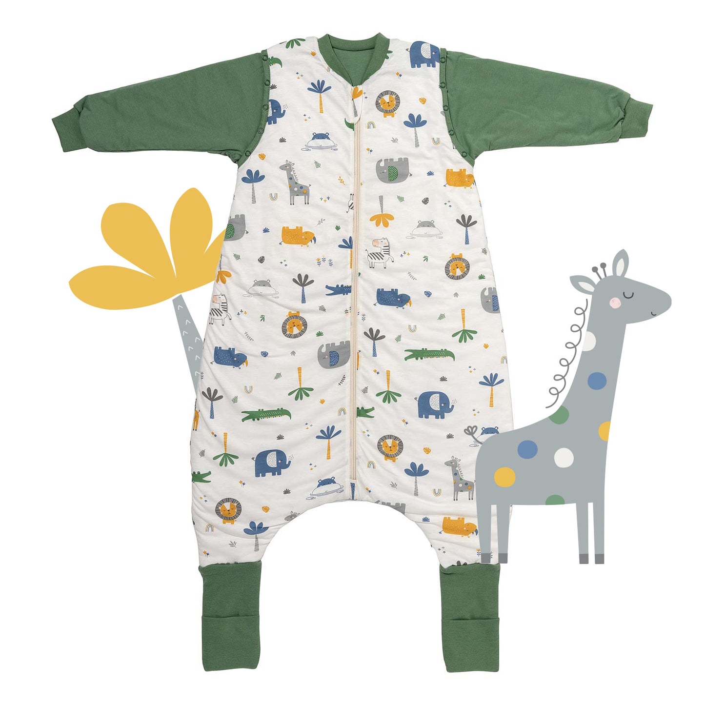 Sleeping Bag with Feet Foldable Feet Covers & Sleeves - 1.0 TOG_Jungle_front_1182