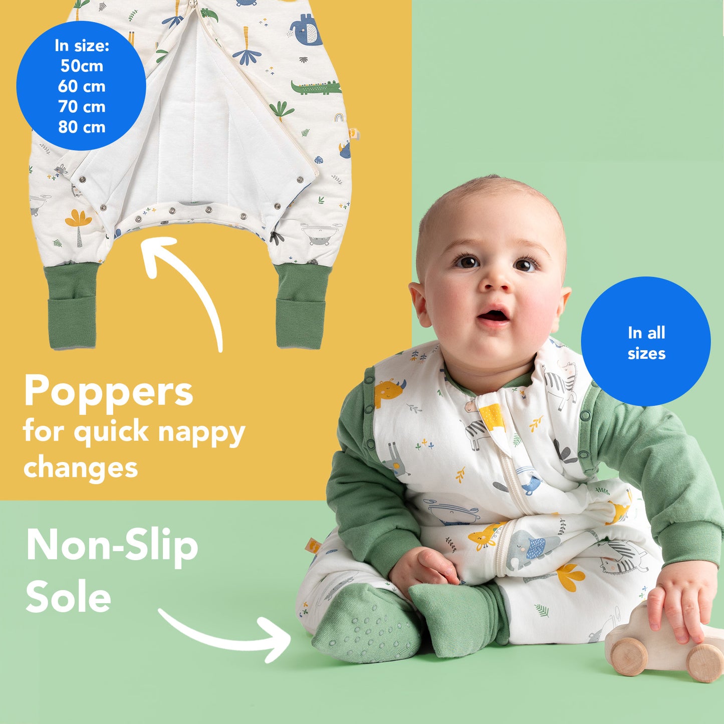 Sleeping Bag with Feet Foldable Feet Covers & Sleeves - 1.0 TOG_Jungle_foot area_1182