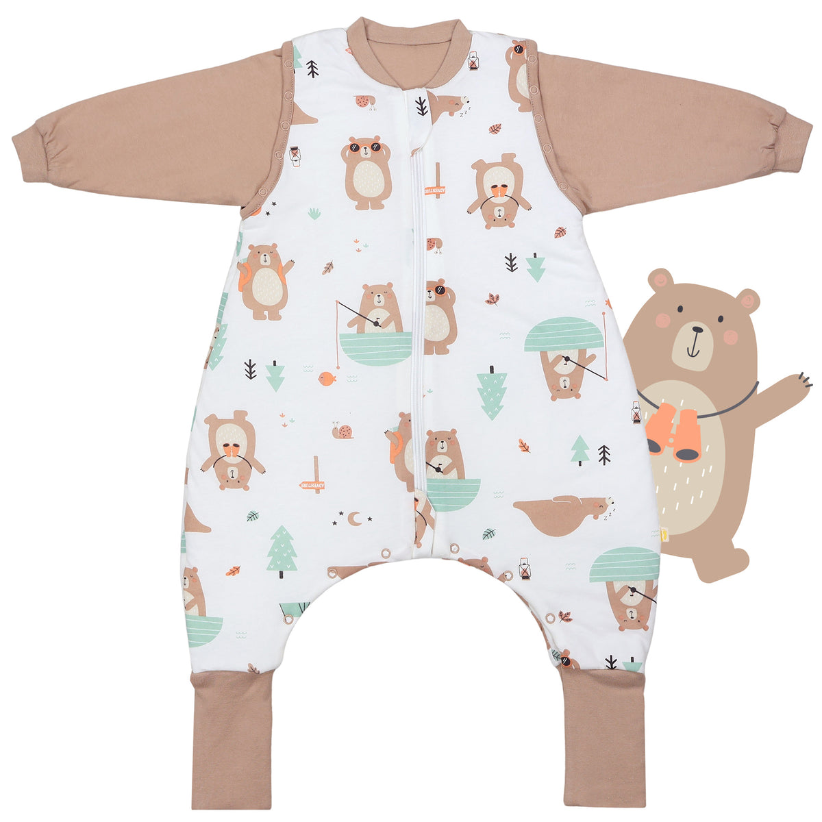Sleeping Bag with Feet Foldable Feet Covers & Sleeves - 1.0 TOG_Explorer Bear_front_1182