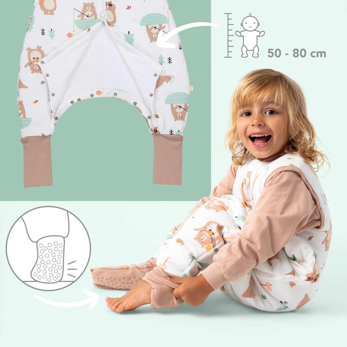 Sleeping Bag with Feet Foldable Feet Covers & Sleeves - 1.0 TOG_Explorer Bear_foot area_1182