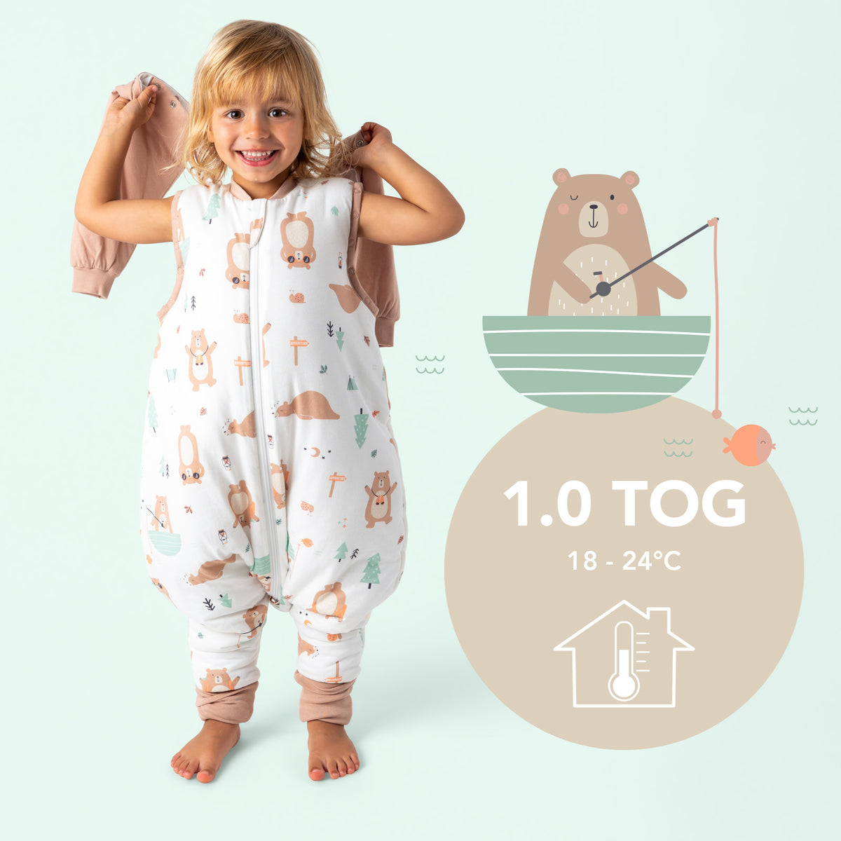 Sleeping Bag with Feet Foldable Feet Covers & Sleeves - 1.0 TOG_Explorer Bear_TOG_1182