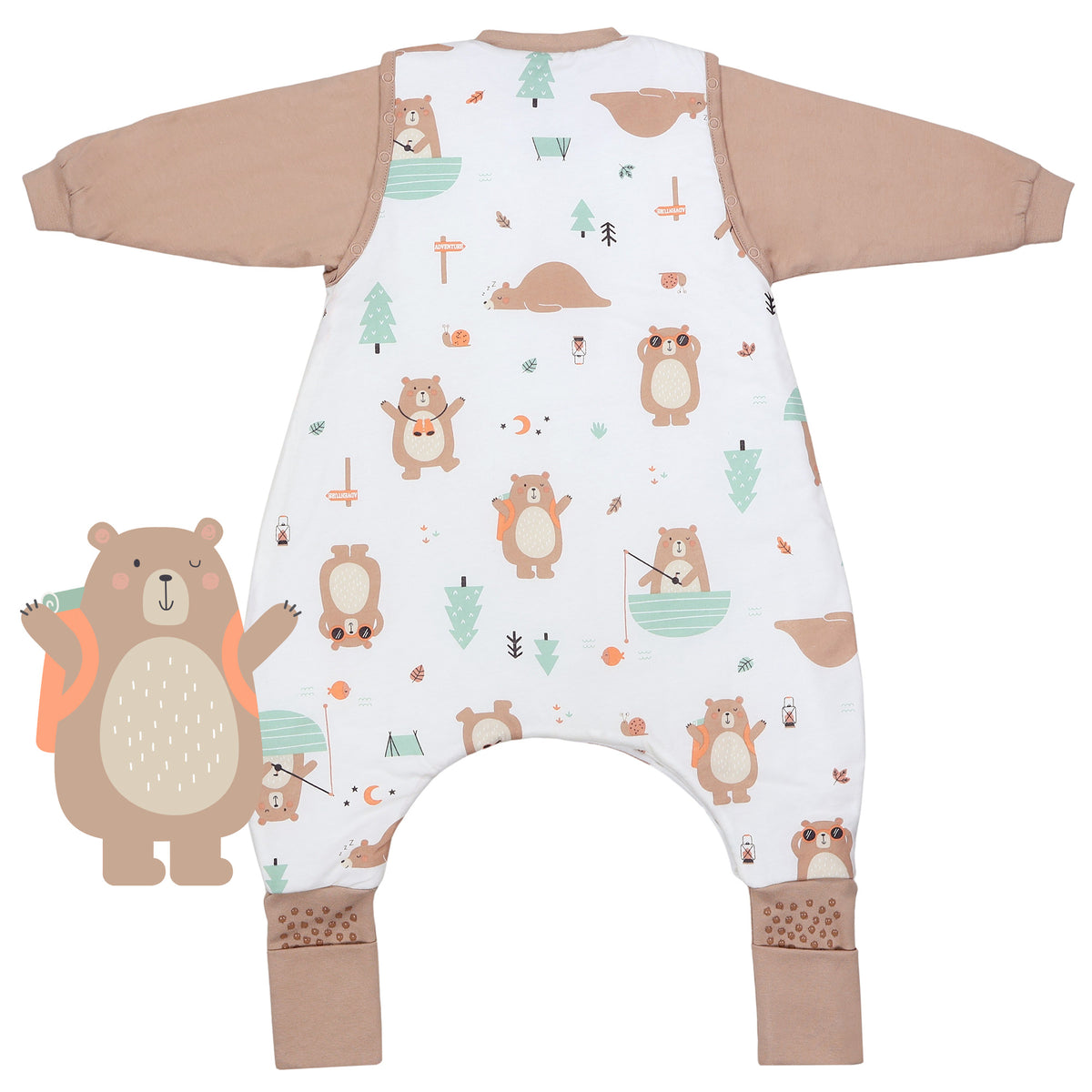 Sleeping Bag with Feet Foldable Feet Covers & Sleeves - 1.0 TOG_Explorer Bear_back_1182