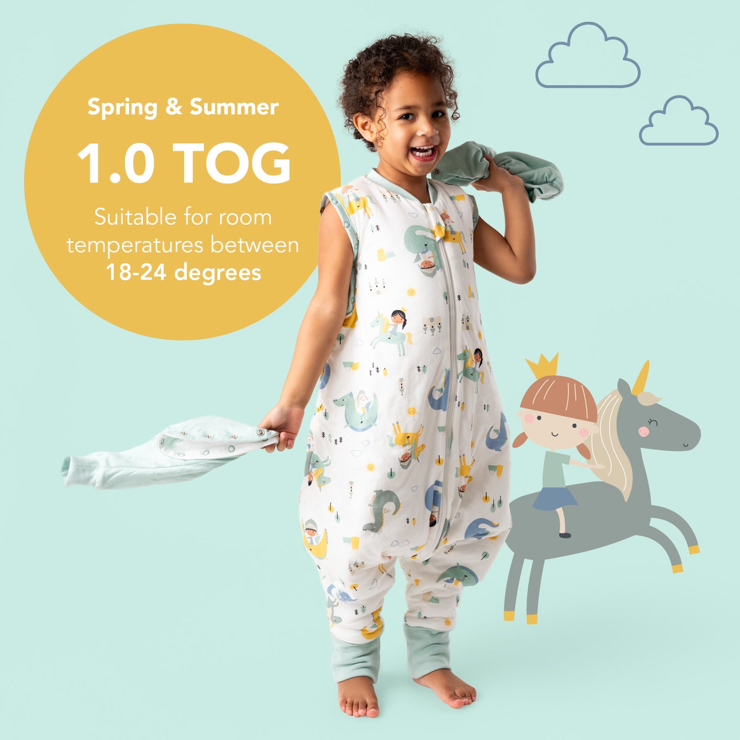 Sleeping Bag with Feet Foldable Feet Covers & Sleeves - 1.0 TOG_Fantasia_TOG_1182