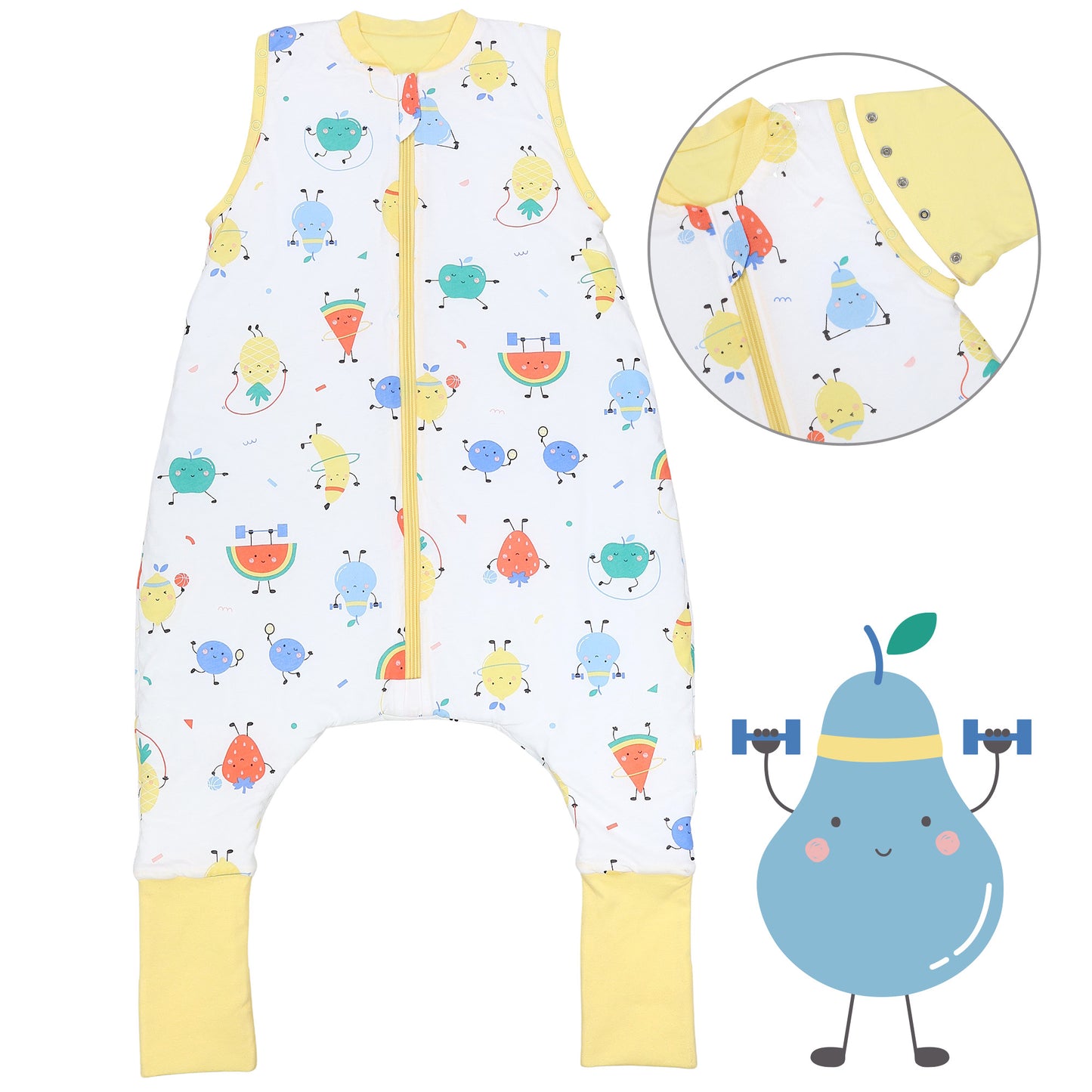 Sleeping Bag with Feet Foldable Feet Covers & Sleeves - 1.0 TOG_Sporty Fruit_Front with armhole_1182