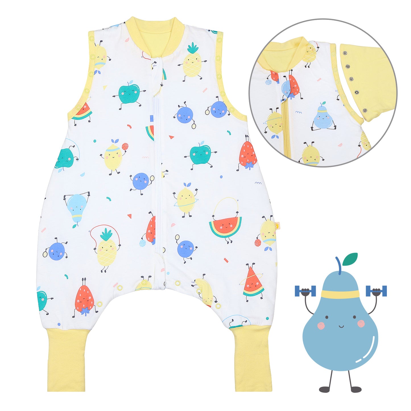 Sleeping Bag with Feet Foldable Feet Covers & Sleeves - 1.0 TOG_Sporty Fruit_Front with armhole_1182