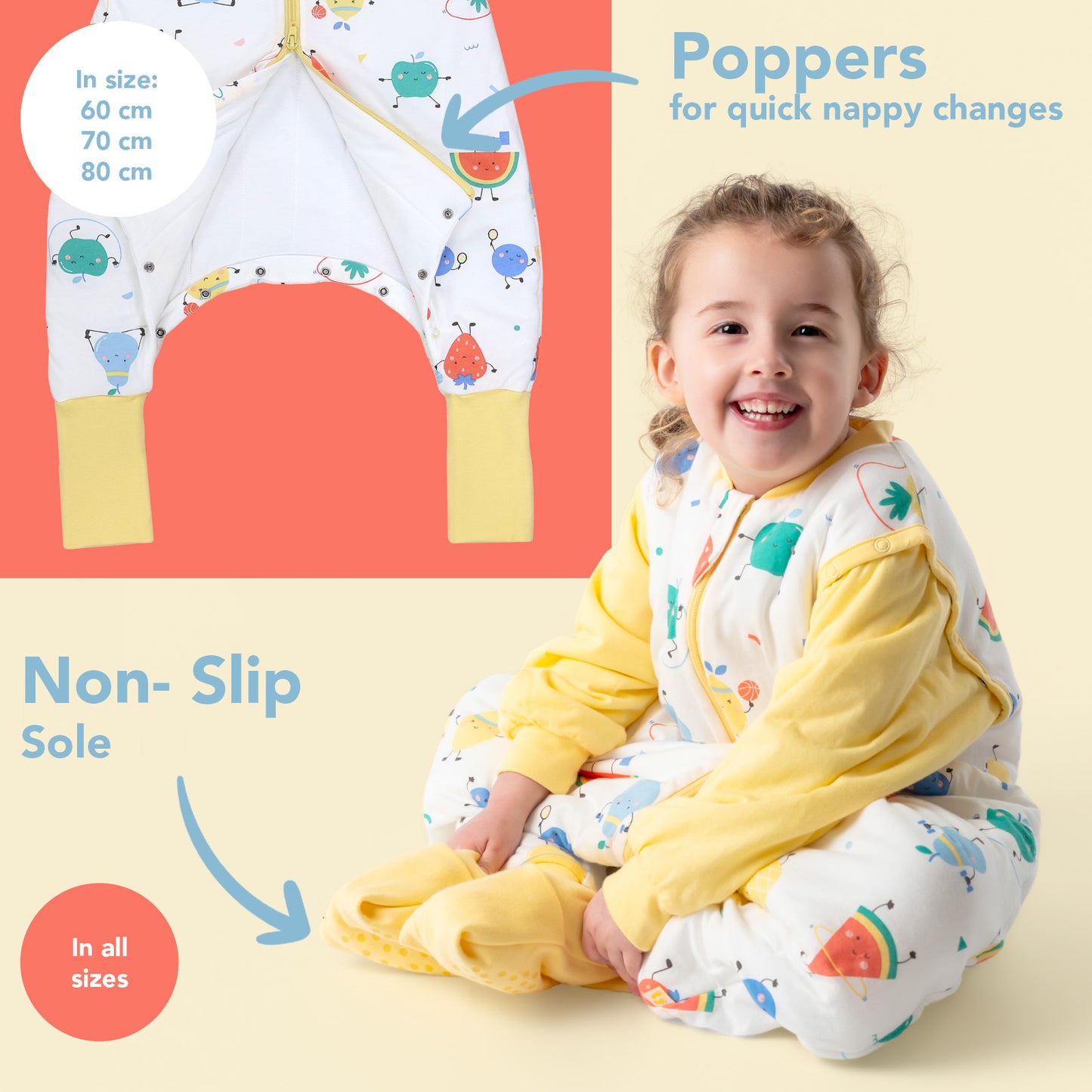 Sleeping Bag with Feet Foldable Feet Covers & Sleeves - 1.0 TOG_Sporty Fruit_foot area_1182