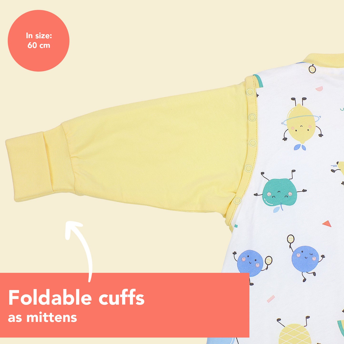 Sleeping Bag with Feet Foldable Feet Covers & Sleeves - 1.0 TOG_Sporty Fruit_sleeve area_1182