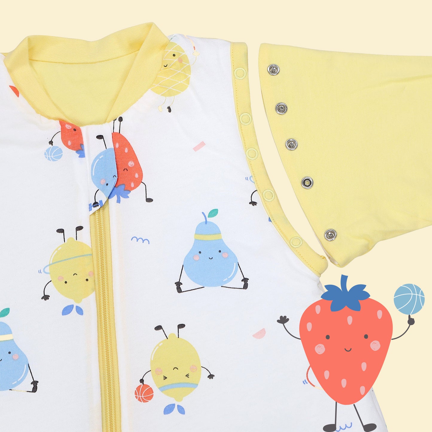 Sleeping Bag with Feet Foldable Feet Covers & Sleeves - 1.0 TOG_Sporty Fruit_sleeve area_1182