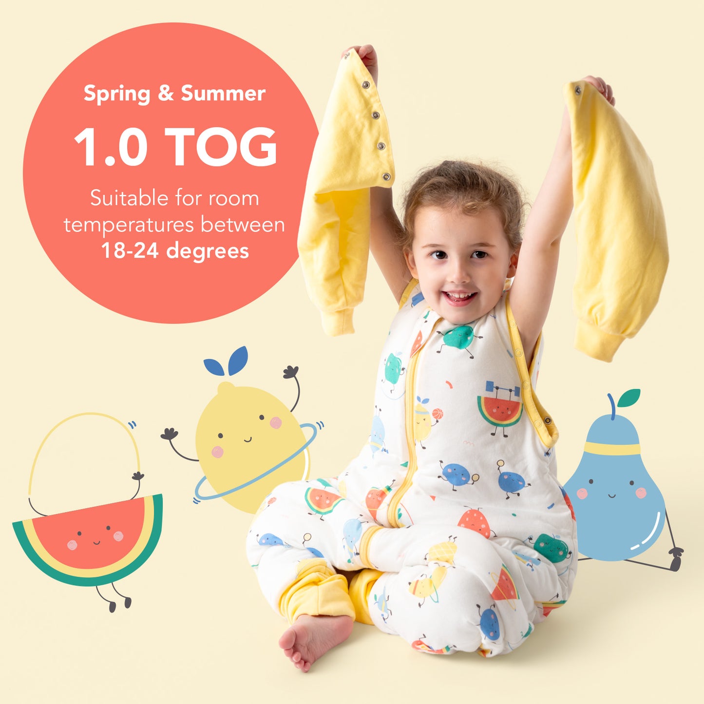 Sleeping Bag with Feet Foldable Feet Covers & Sleeves - 1.0 TOG_Sporty Fruit_TOG_1182