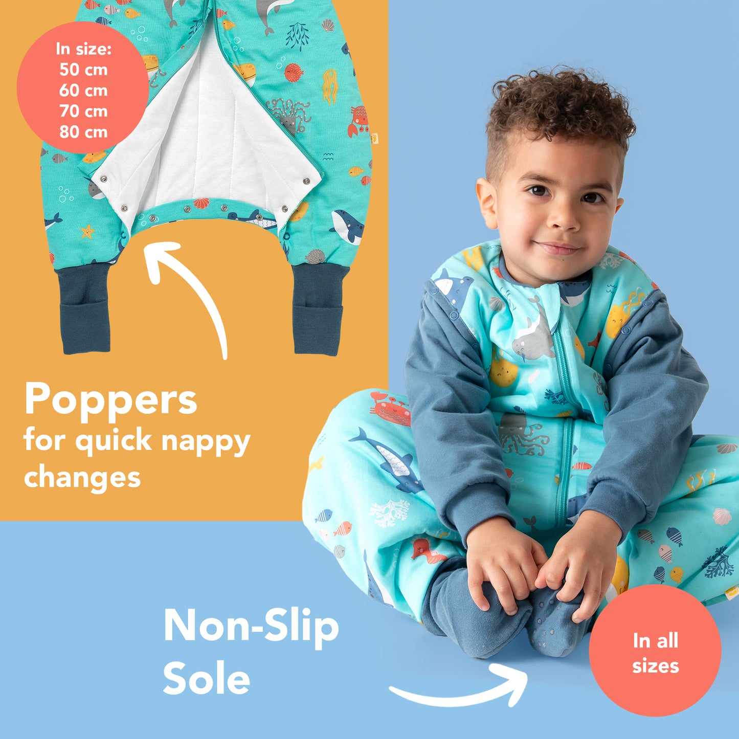 Sleeping Bag with Feet Foldable Feet Covers & Sleeves - 1.0 TOG_Under the Sea_foot area_1182