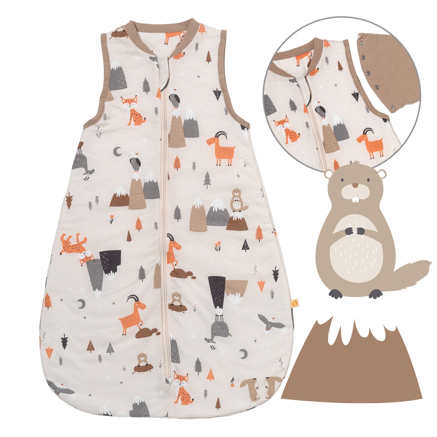 Baby Sleeping Bag - 1.0 TOG_Mountain Animals_Front with armhole_1187