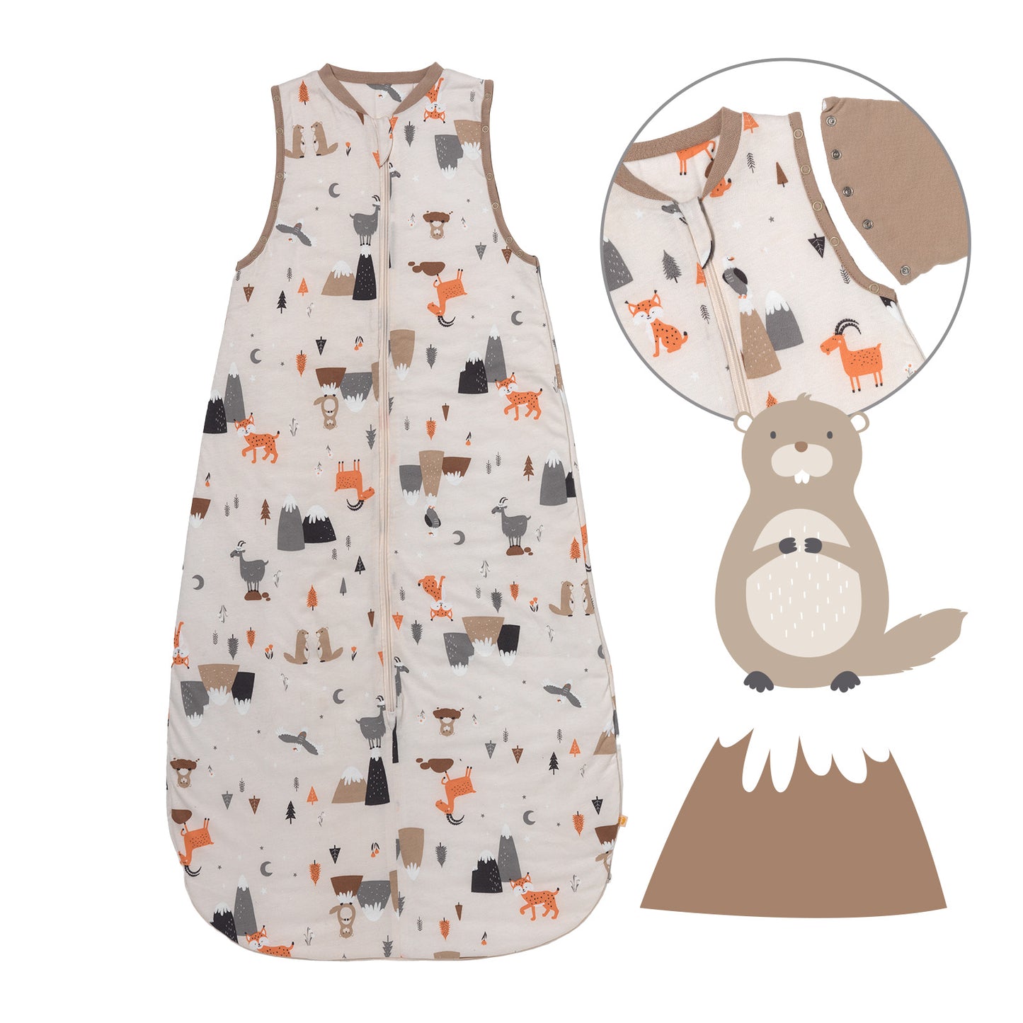 Baby Sleeping Bag - 1.0 TOG_Mountain Animals_Front with armhole_1187