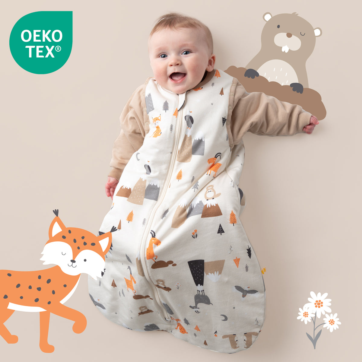 Baby Sleeping Bag - 1.0 TOG_Mountain Animals_OEKOTEX_1187
