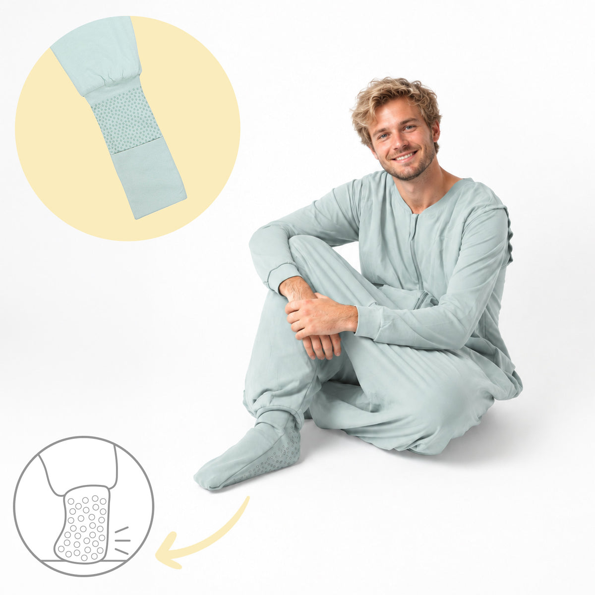 Adult Sleeping Bag with Feet & Detachable Sleeves - 2.5 TOG_Sage_foot area_1188