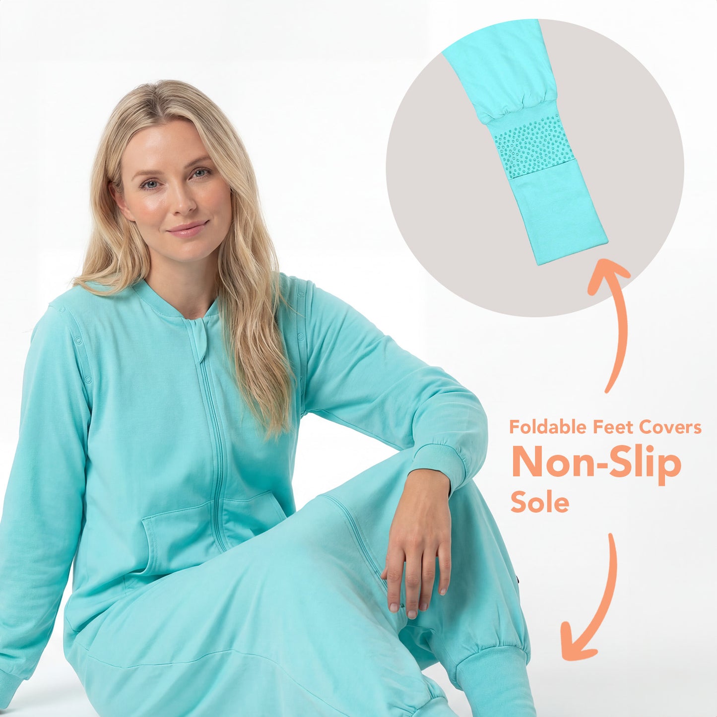Adult Sleeping Bag with Feet & Detachable Sleeves - 1.0 TOG_Aqua_foot area_1190