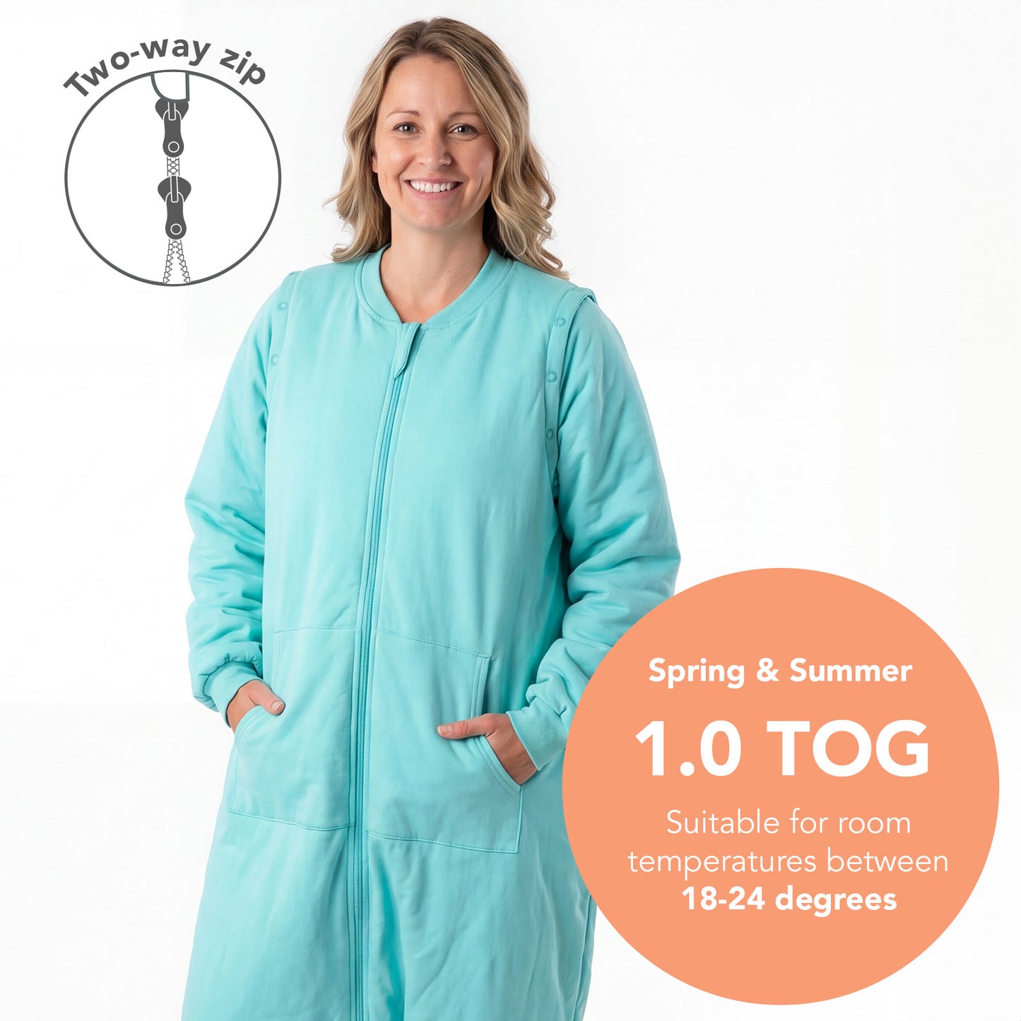 Adult Sleeping Bag with Feet & Detachable Sleeves - 1.0 TOG_Aqua_TOG_1190