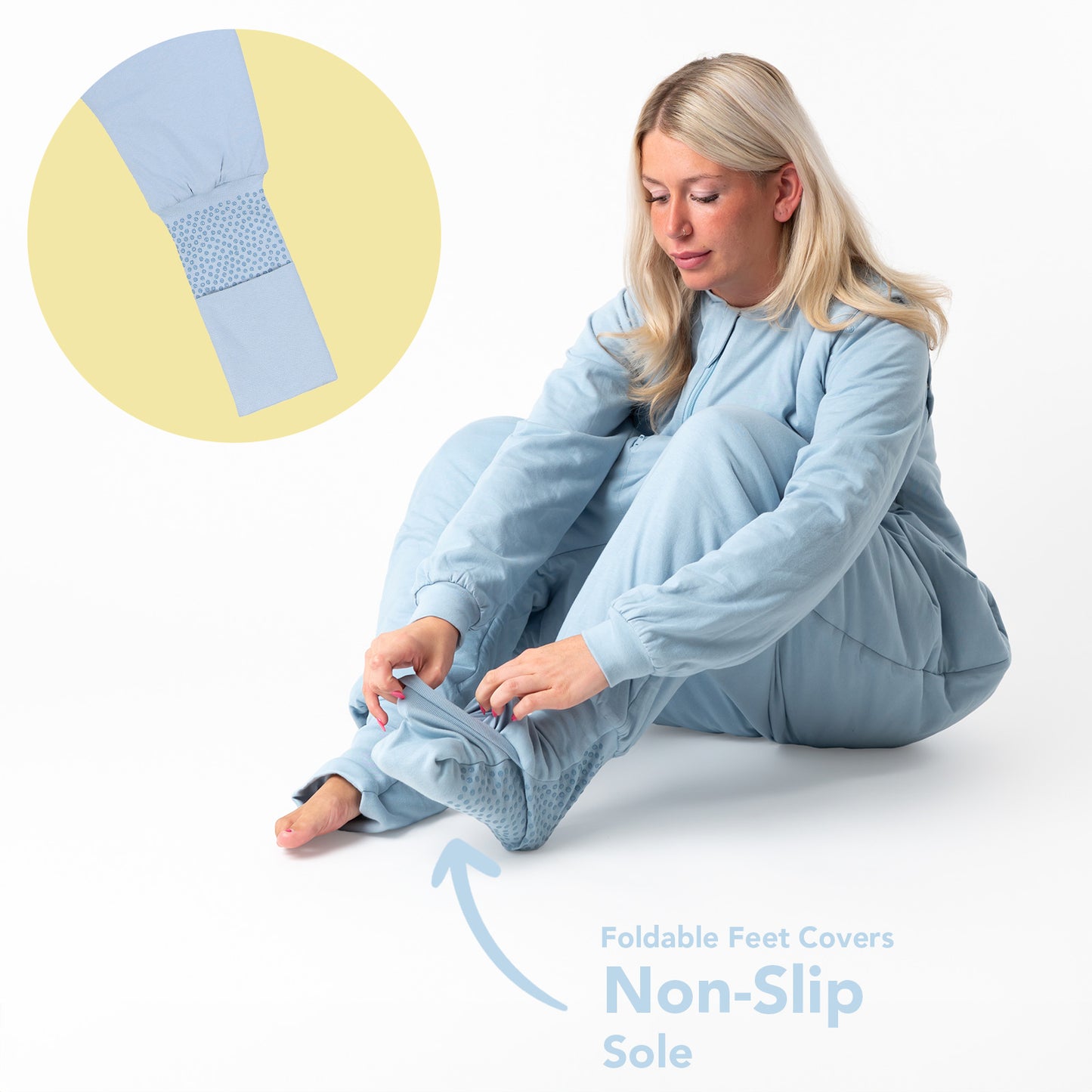 Adult Sleeping Bag with Feet & Detachable Sleeves - 1.0 TOG_Powder Blue_foot area_1190