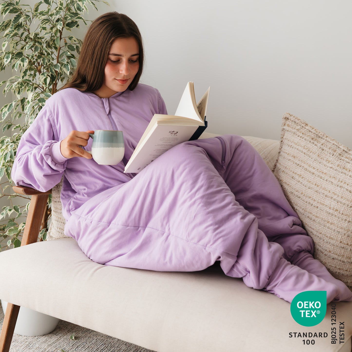 Adult Sleeping Bag with Feet & Detachable Sleeves - 1.0 TOG_Lilac_OEKOTEX_1190
