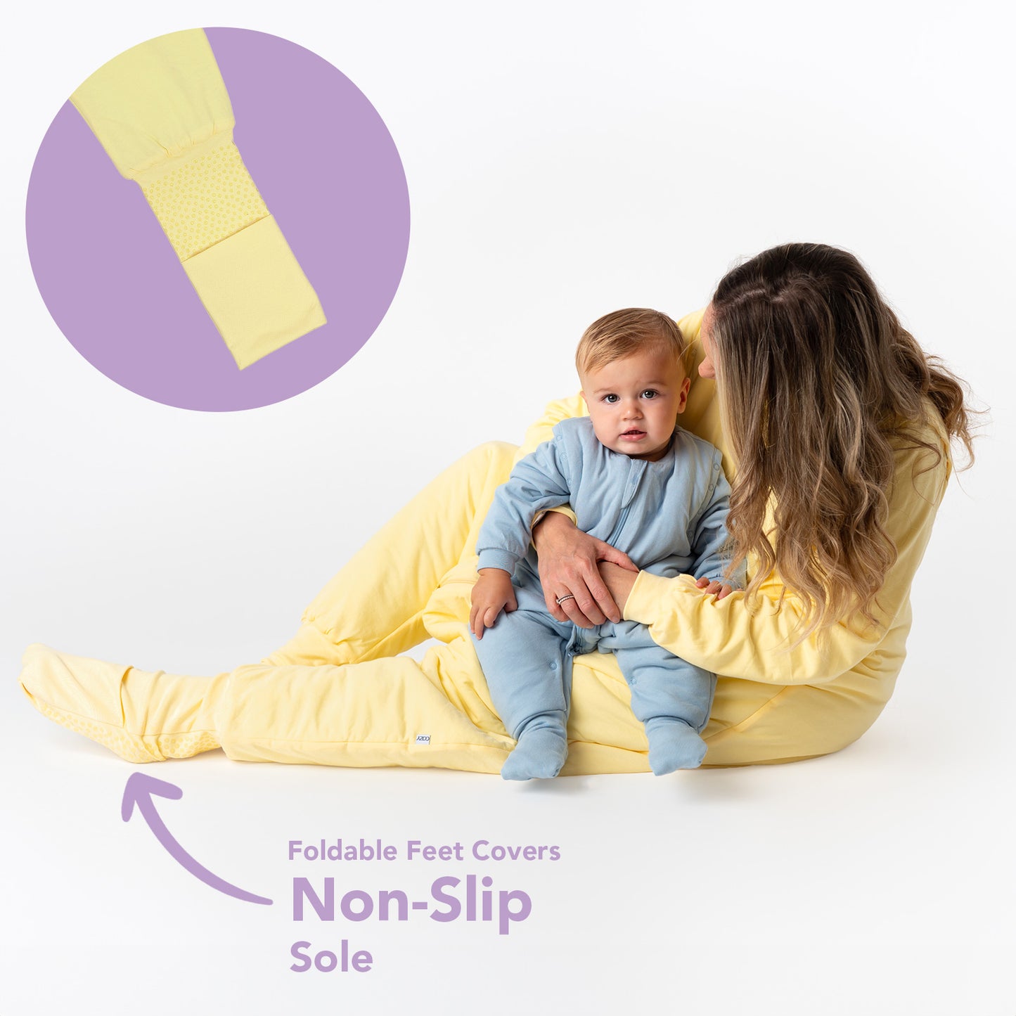 Adult Sleeping Bag with Feet & Detachable Sleeves - 1.0 TOG_Soft Yellow_foot area_1190