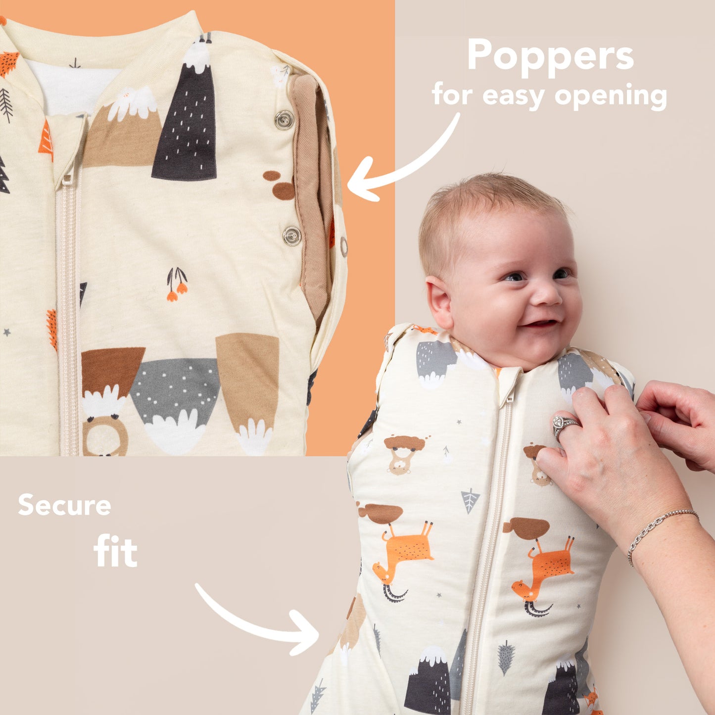 Swaddle bag 1.0 TOG_Mountain Animals_sleeve area_1198