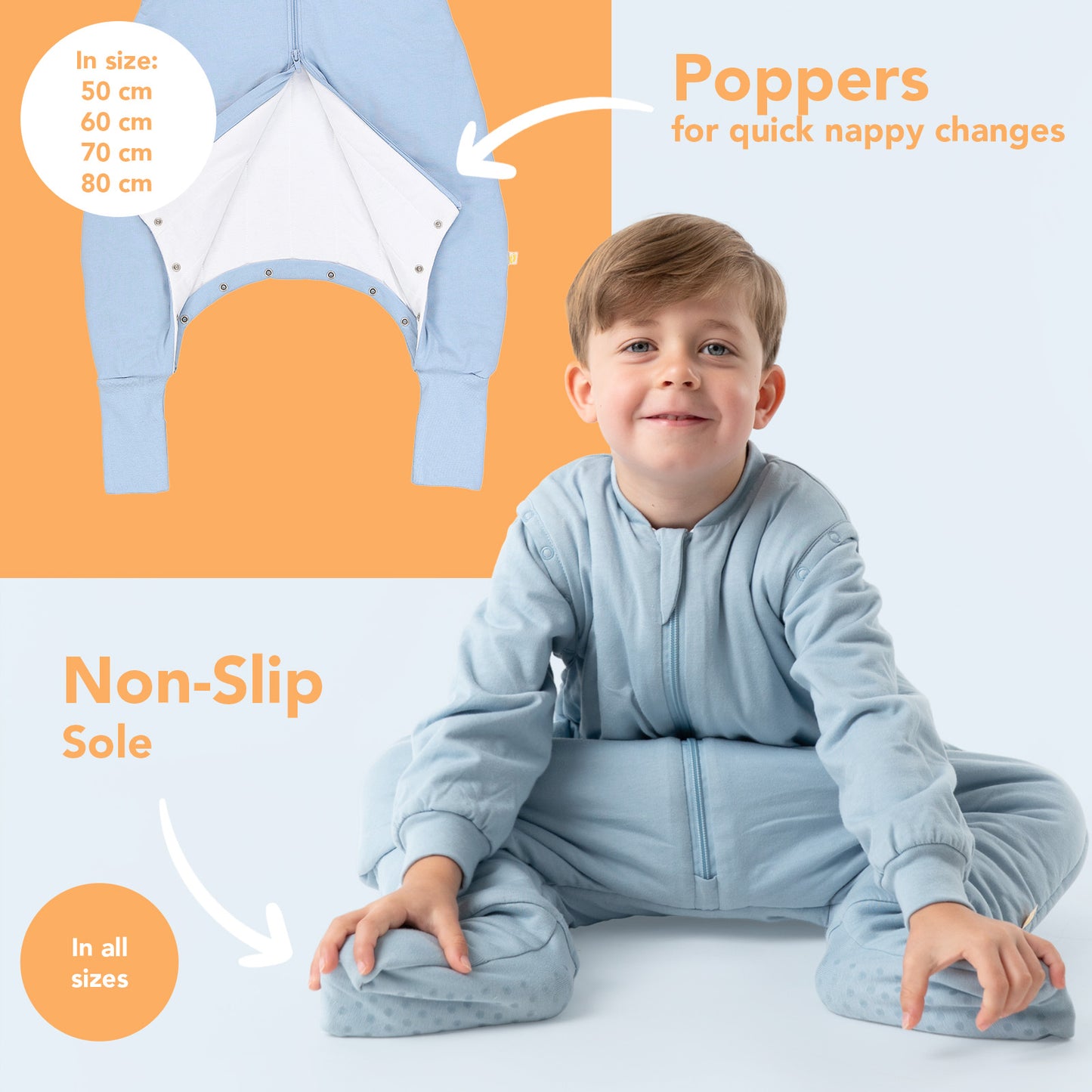 Sleeping Bag with Feet Foldable Feet Covers & Sleeves - 1.0 TOG_Powder Blue_foot area_1200