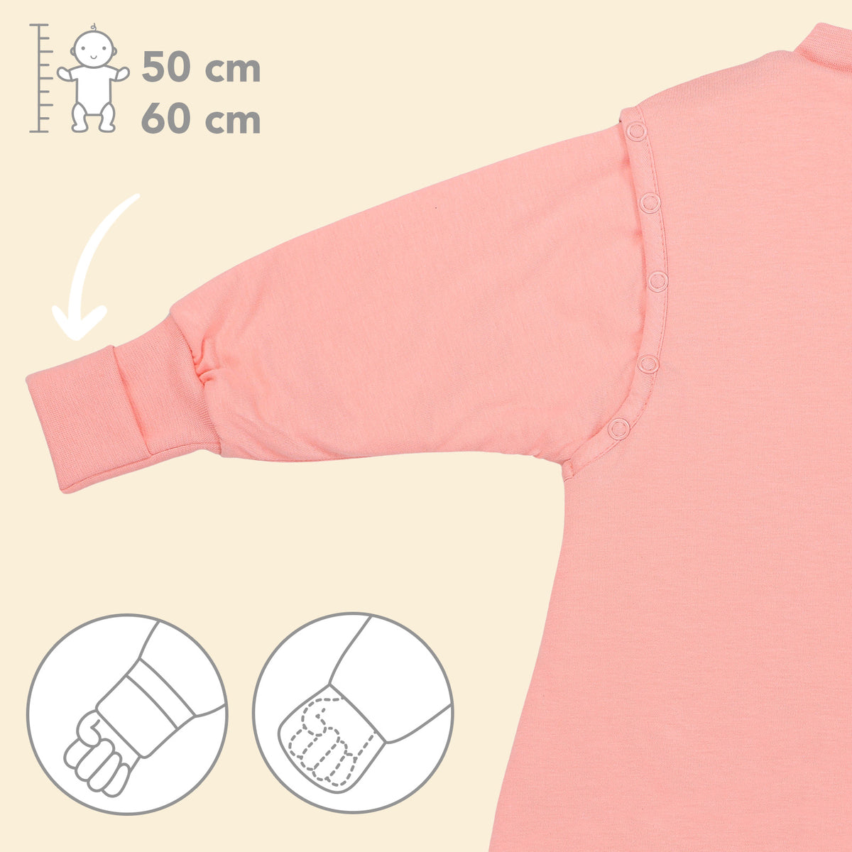 Sleeping Bag with Feet & Foldable Feet Covers - 2.5 TOG_Peach_Cuffs_1202