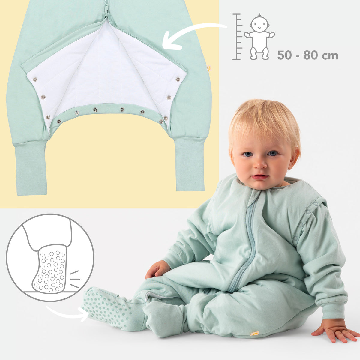 Sleeping Bag with Feet & Foldable Feet Covers - 2.5 TOG_Sage_foot area_1202