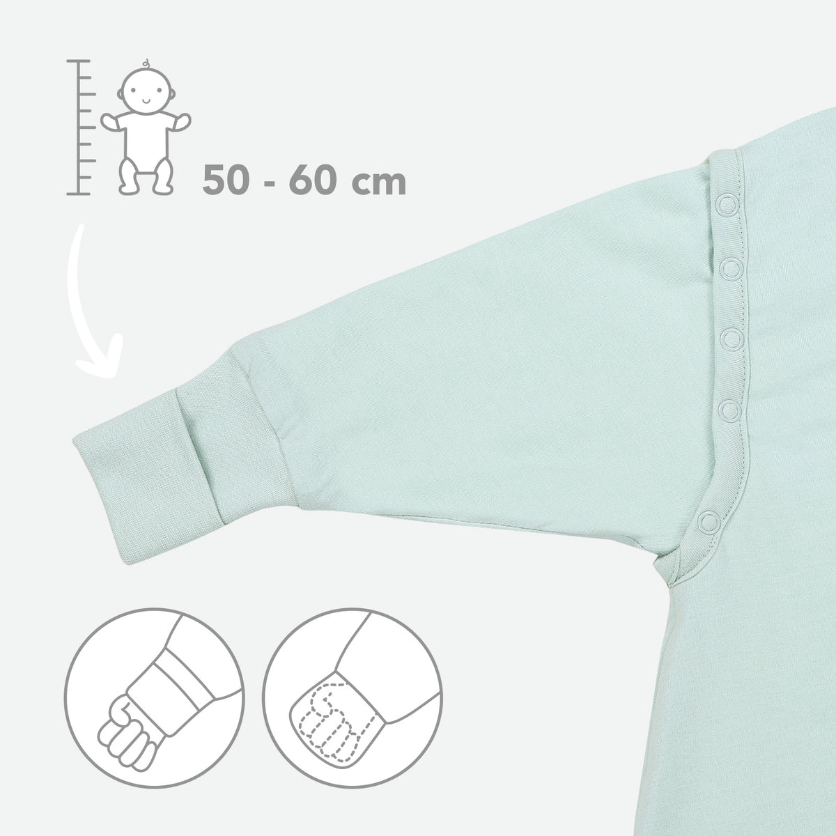 Sleeping Bag with Feet & Foldable Feet Covers - 2.5 TOG_Sage_Cuffs_1202
