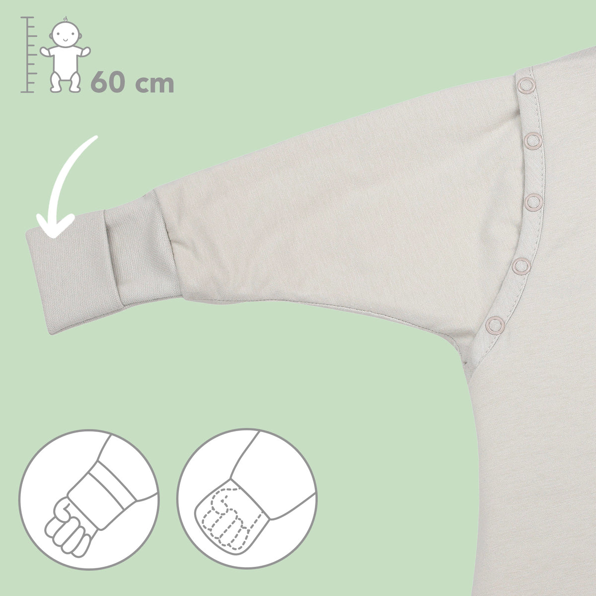 Sleeping Bag with Feet & Foldable Feet Covers - 2.5 TOG_Oatmeal_Cuffs_1202