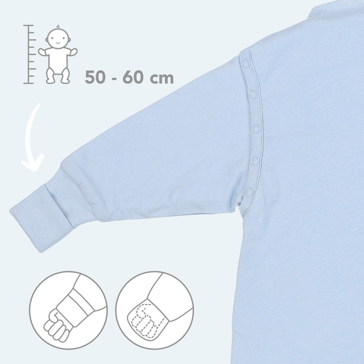 Sleeping Bag with Feet & Foldable Feet Covers - 3.5 TOG_Powder Blue_sleeve area_1209