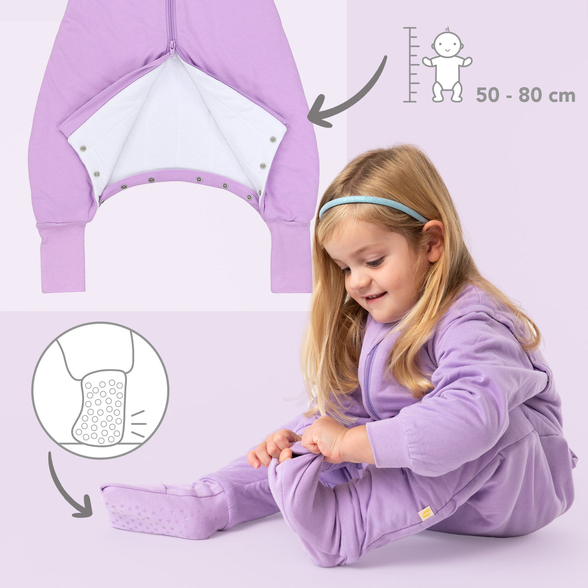 Sleeping Bag with Feet & Foldable Feet Covers - 3.5 TOG_Lilac_foot area_1209