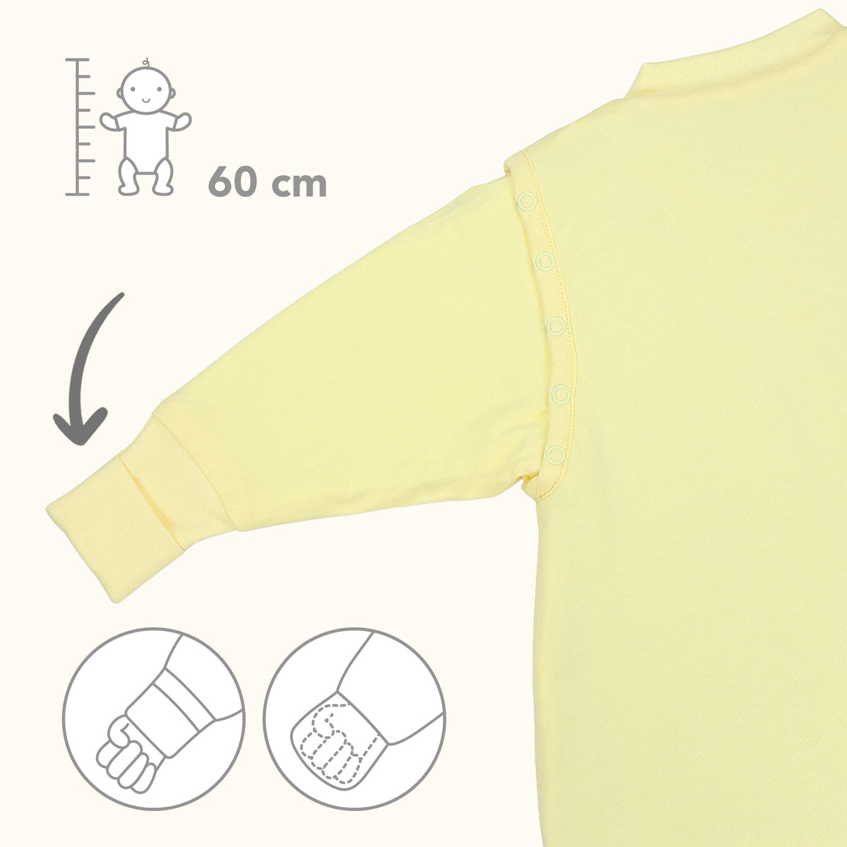Sleeping Bag with Feet & Foldable Feet Covers - 3.5 TOG_Soft Yellow_sleeve area_1209