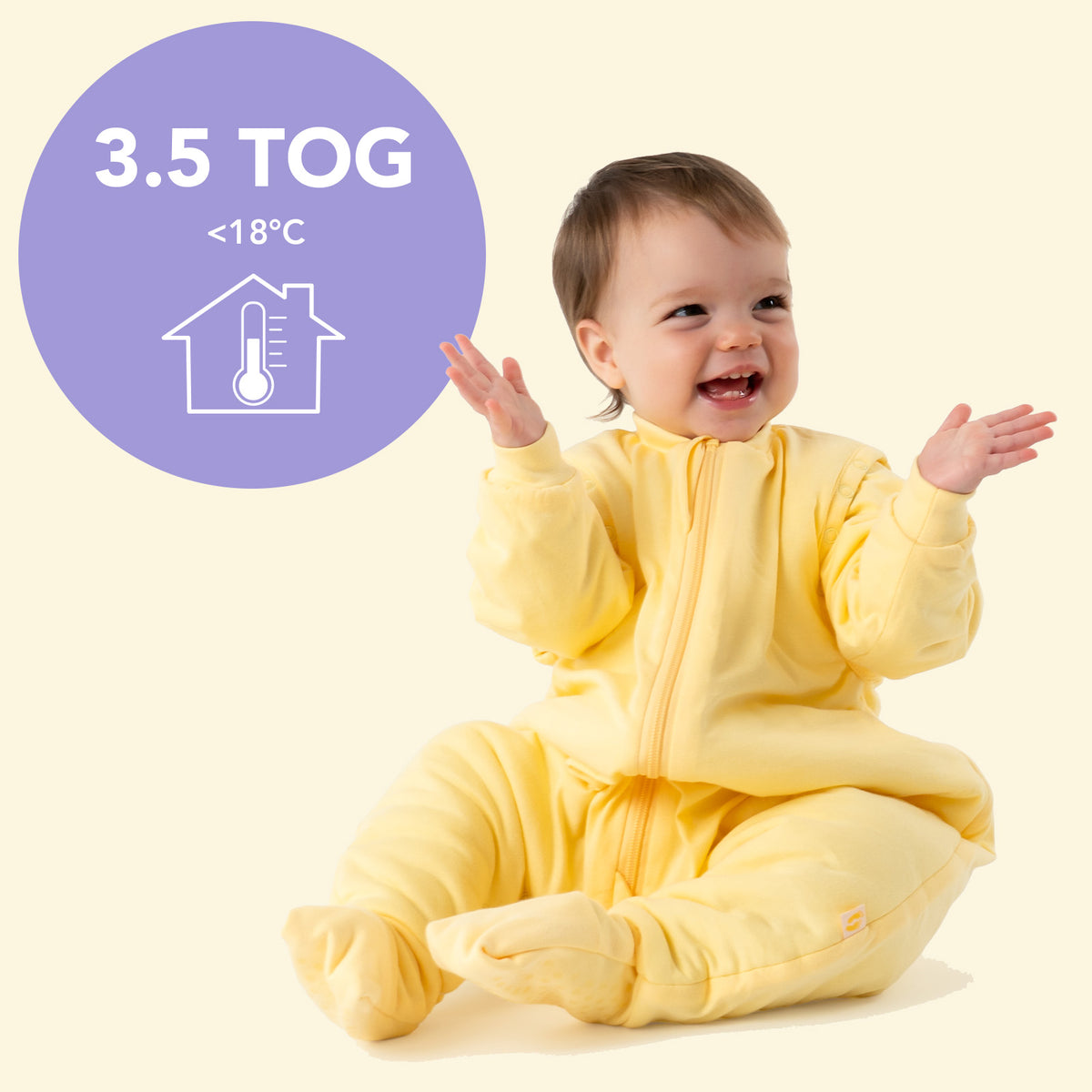 Sleeping Bag with Feet & Foldable Feet Covers - 3.5 TOG_Soft Yellow_TOG_1209