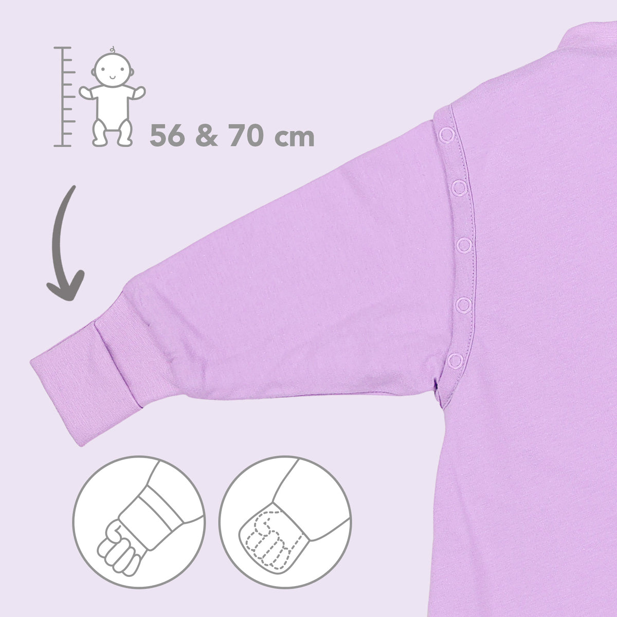 Long Sleeve Baby Sleeping Bag - 3.5 TOG_Lilac_Front with armhole_1210