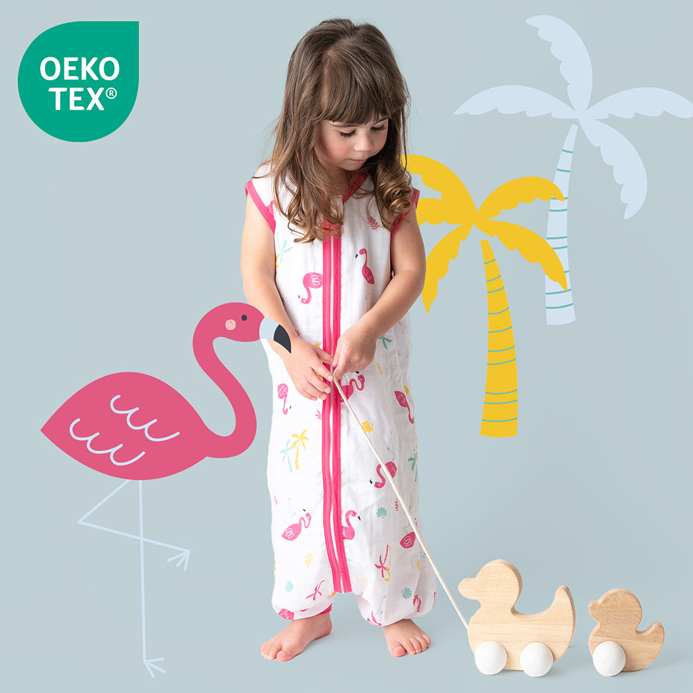 Muslin Sleeping Bag with Feet - 0.5 TOG_Flamingo_OEKOTEX_412
