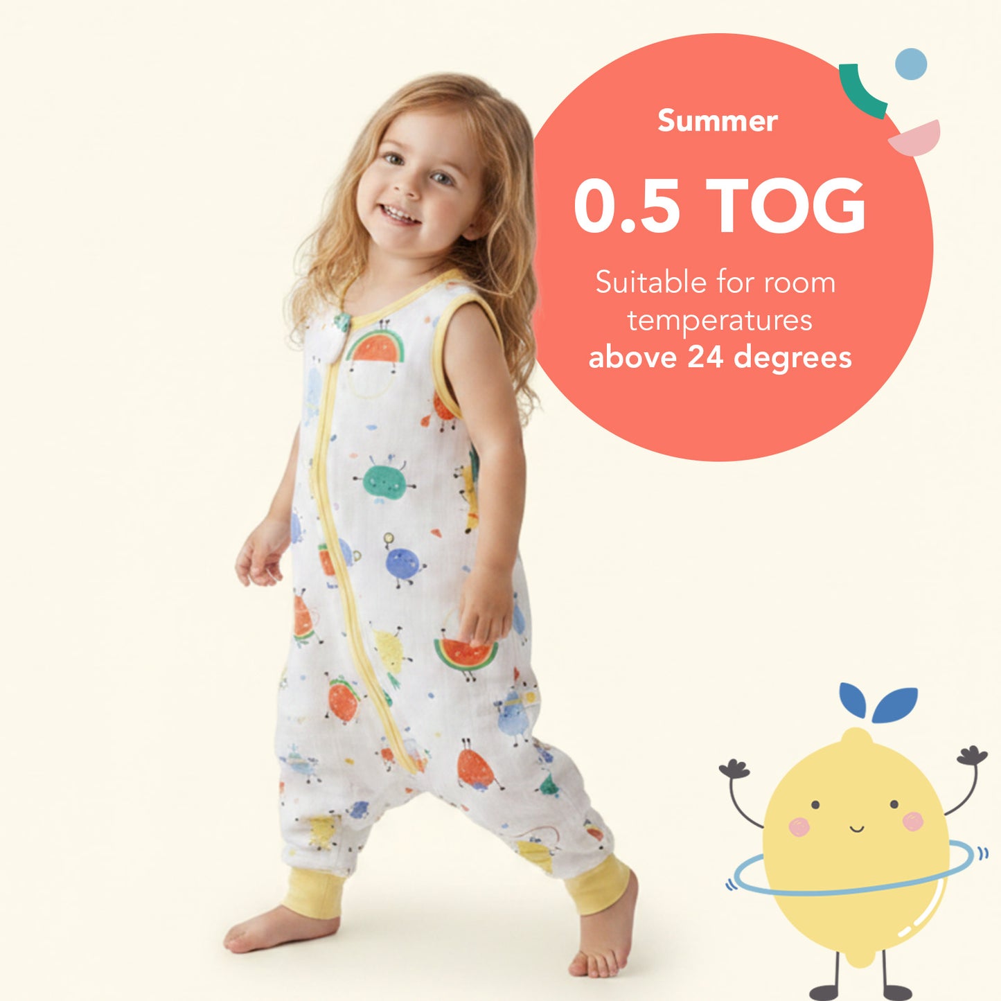 Muslin Sleeping Bag with Feet - 0.5 TOG_Sporty Fruit_TOG_412