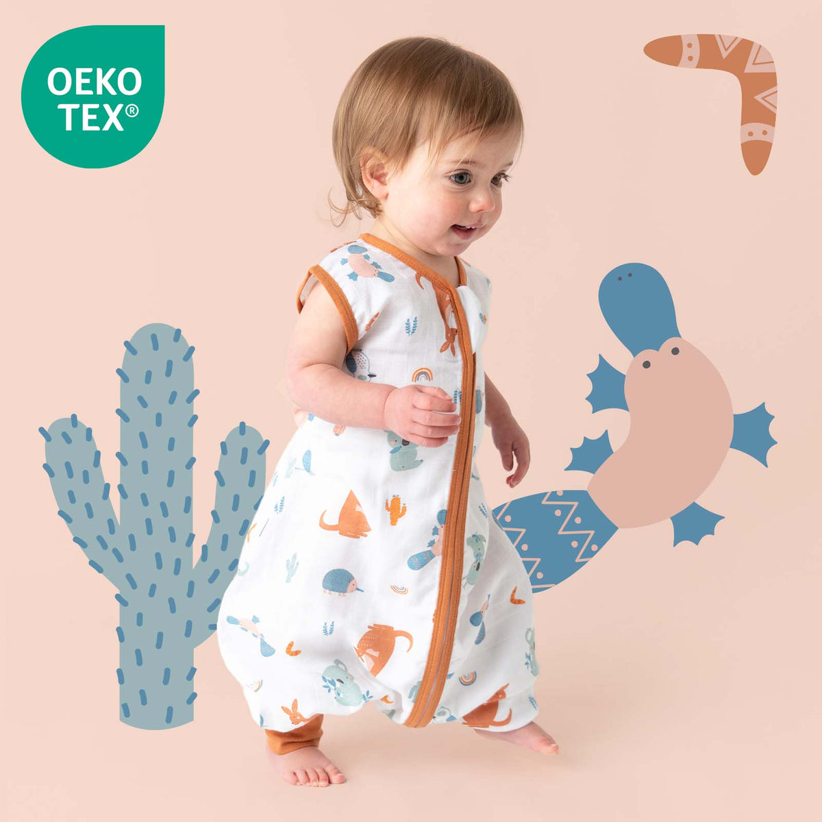 Muslin Sleeping Bag with Feet - 0.5 TOG_Kangaroo_OEKOTEX_412