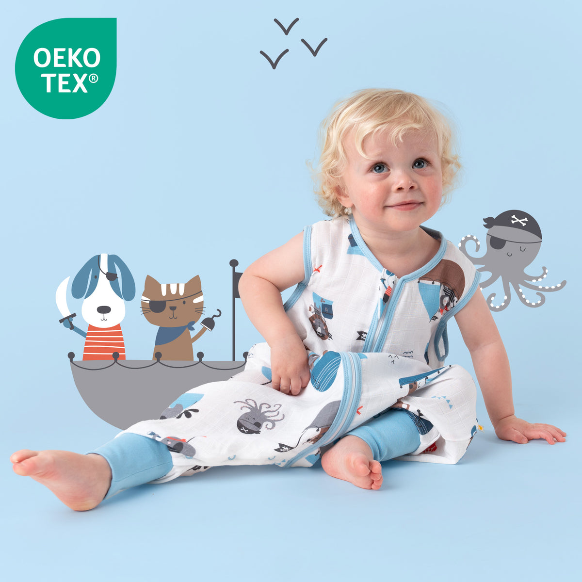 Muslin Sleeping Bag with Feet - 0.5 TOG_Pirate_OEKOTEX_412