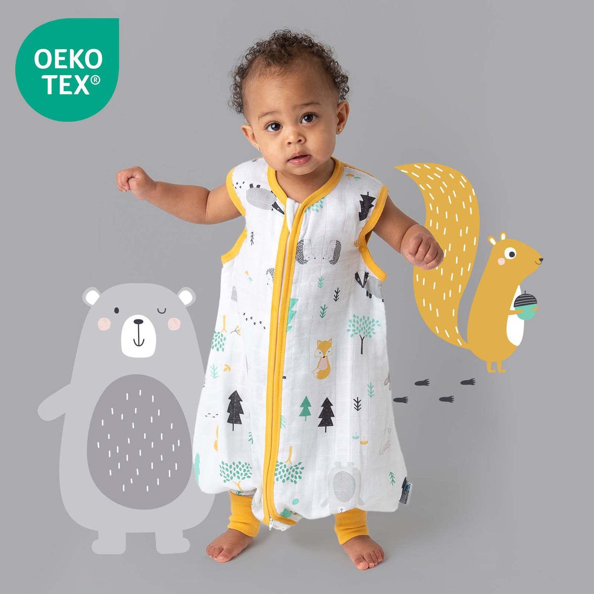 Muslin Sleeping Bag with Feet - 0.5 TOG_Woodland Animals_OEKOTEX_412
