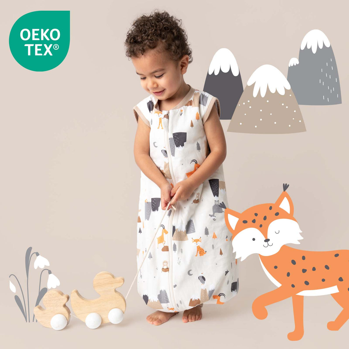 Sleeping Bag with Feet & Foldable Feet Covers - 1.0 TOG_Mountain Animals_OEKOTEX_418