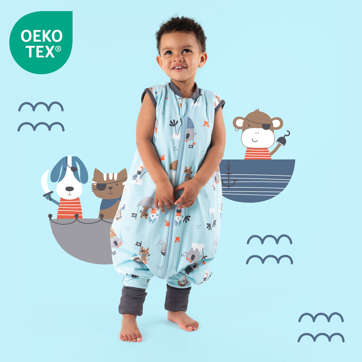 Sleeping Bag with Feet & Foldable Feet Covers - 1.0 TOG_Pirate_OEKOTEX_418