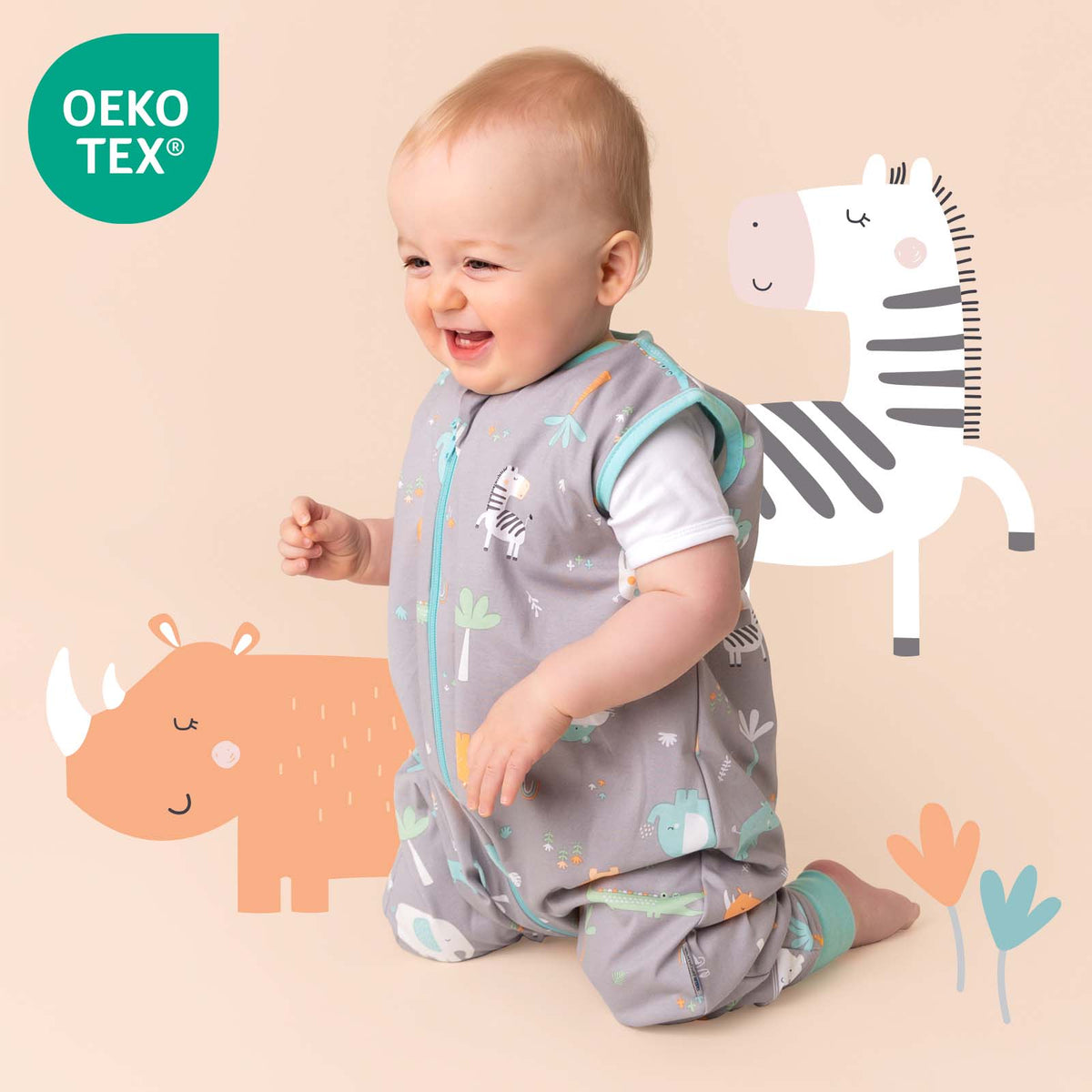 Sleeping Bag with Feet & Foldable Feet Covers - 1.0 TOG_Safari_OEKOTEX_418