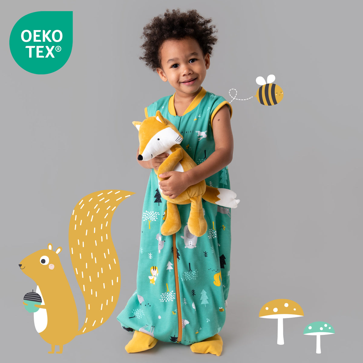 Organic Sleeping Bag with Feet & Foldable Feet Covers - 1.0 TOG_Woodland Animals_OEKOTEX_419