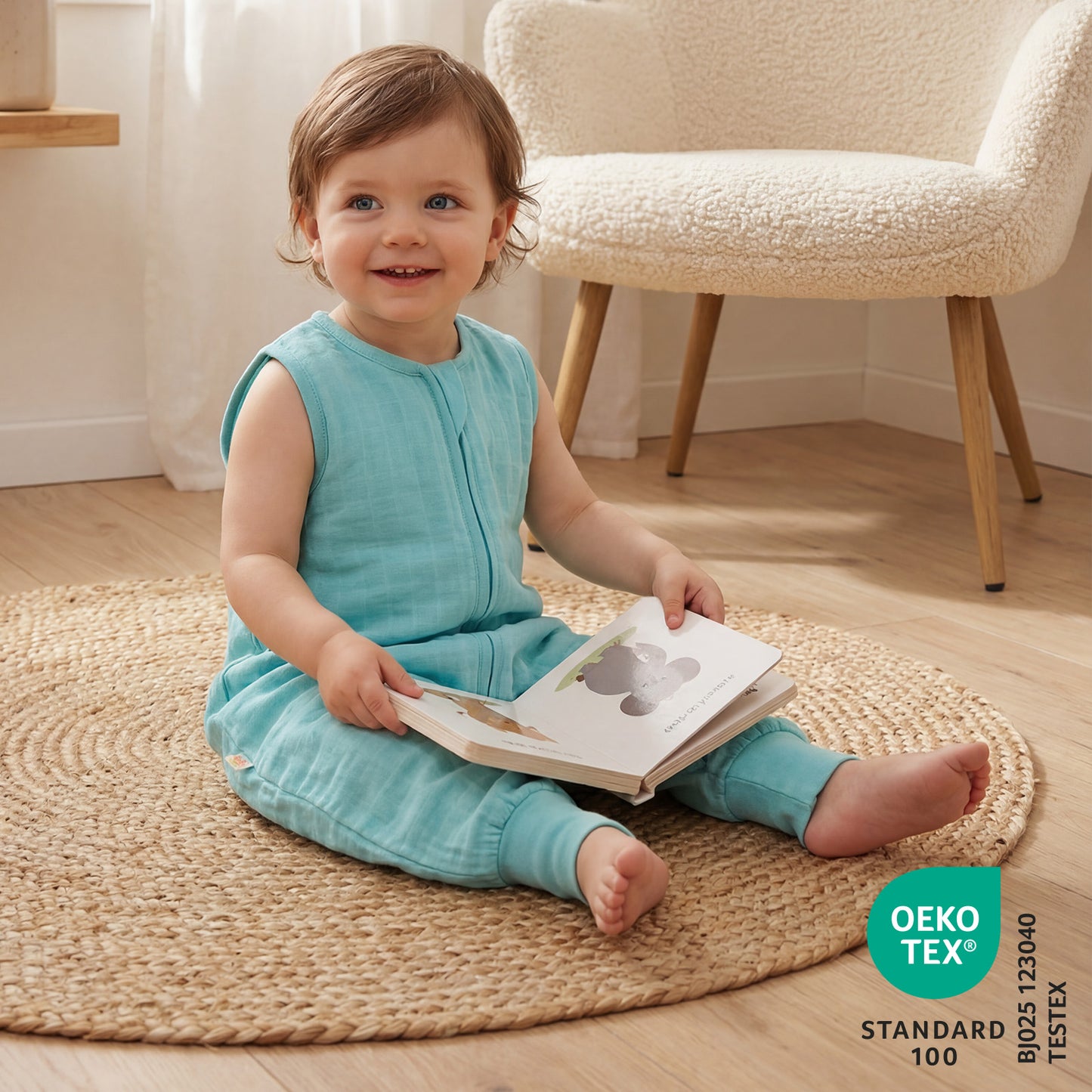 Muslin Sleeping Bag with Feet - 0.5 Tog_Aqua_2_422