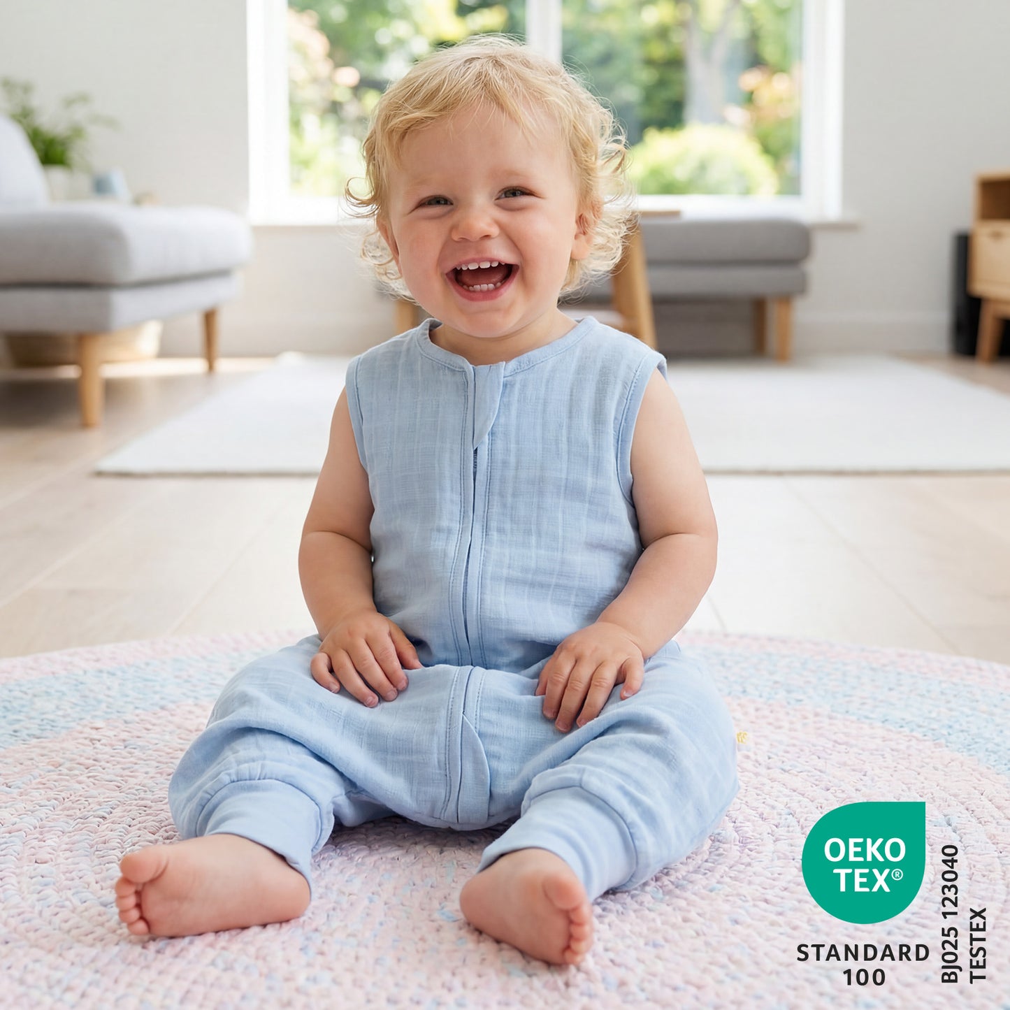 Muslin Sleeping Bag with Feet - 0.5 Tog_Powder Blue_2_422